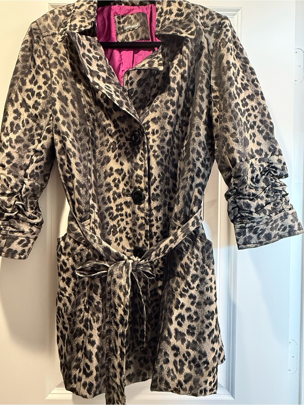 Anthracite Leopard Print Belted Trench Coat